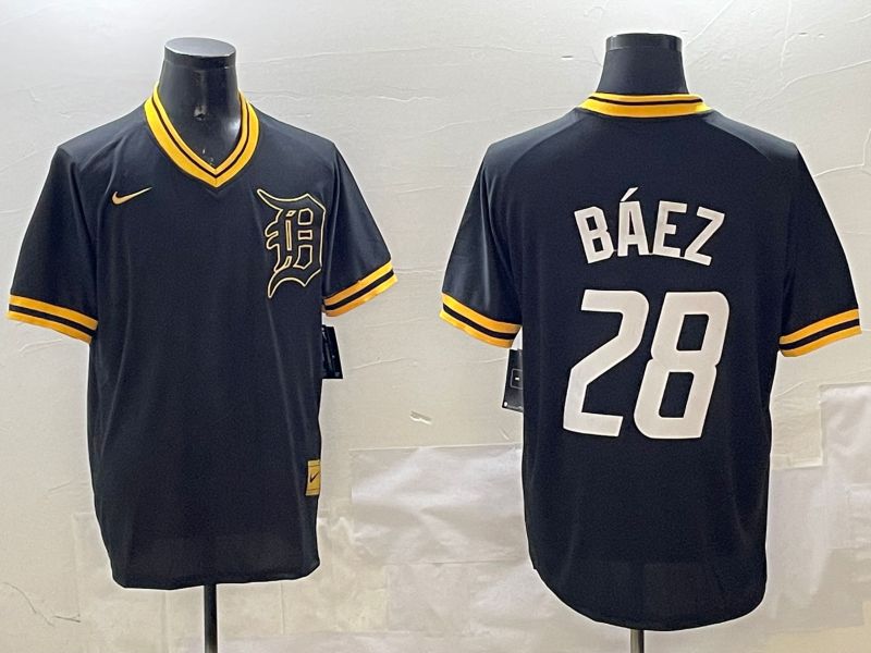 Men Detroit Tigers 28 Baez Black Gold Game 2025 Nike MLB Jersey style 1